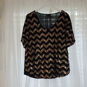 Torrid Black and Gold Sequin Blouse